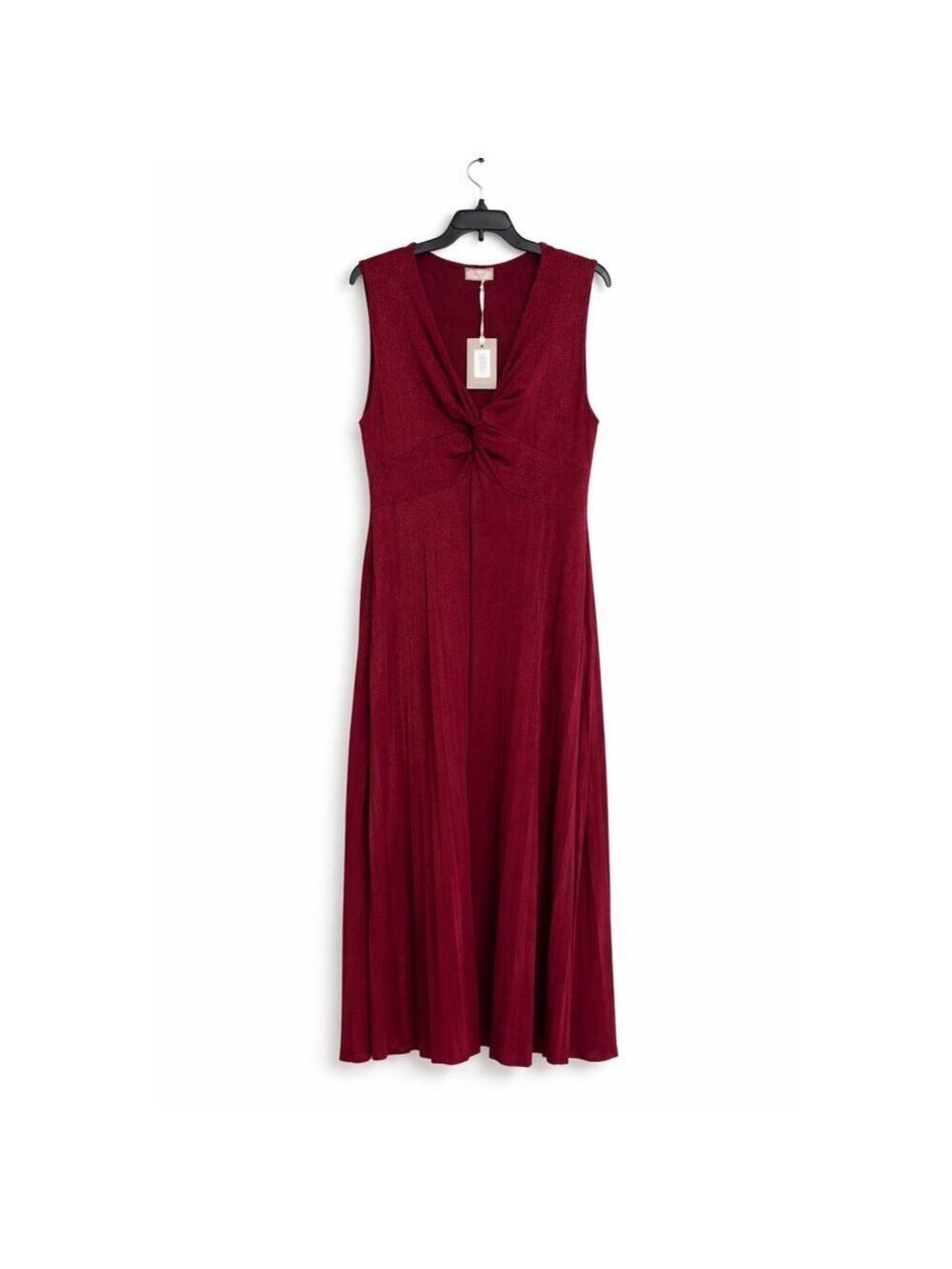 Saiph Burgundy Twist Front Sleeveless Maxi Dress Pleated Made in Italy Size 1X